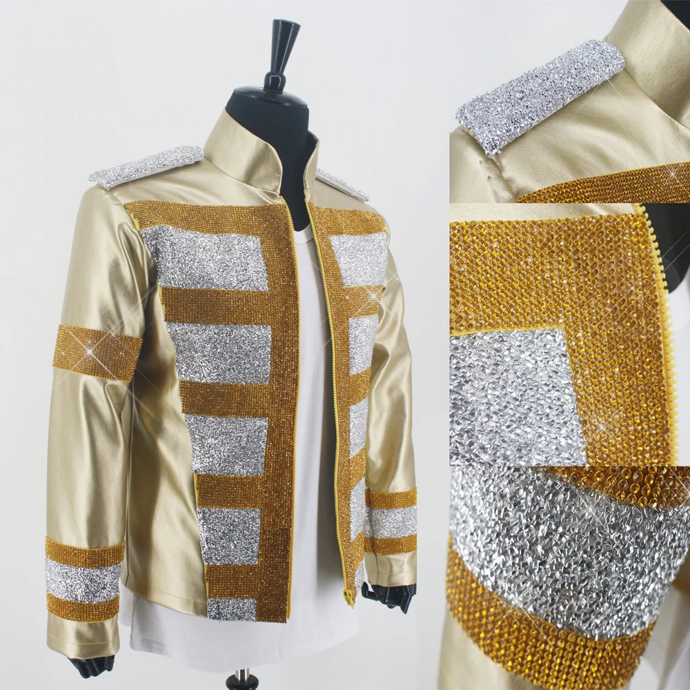 Rare MJ Michael Jackson Shocked New Fashion 3D Holographic Slave To The Rhythm LIVE Billboard Music Awards Crystal Golden Jacket