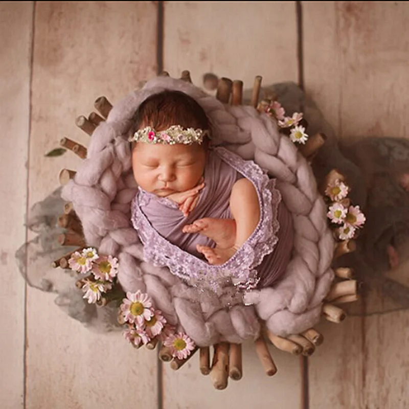 creative handmade wood bed newborn photography  props  infantile smooth  branch  baby shooting props