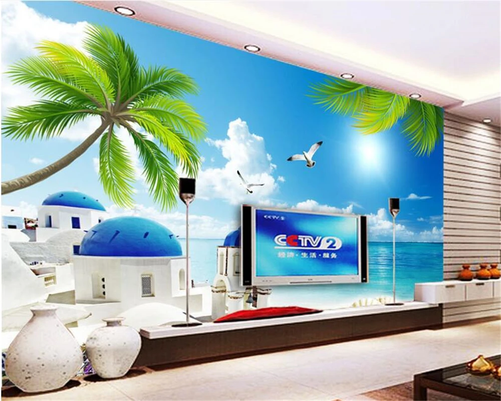 

beibehang papel de parede Modern wallpaper fashion beautiful high-level seaside TV backdrop wallpaper for walls 3 d wall paper