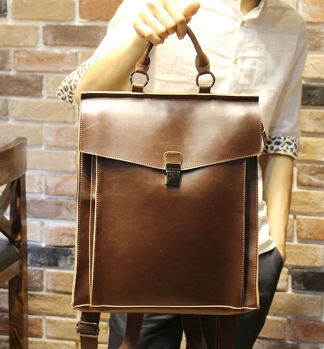 japanese Genuine leather preppy style backpack The original design Retro