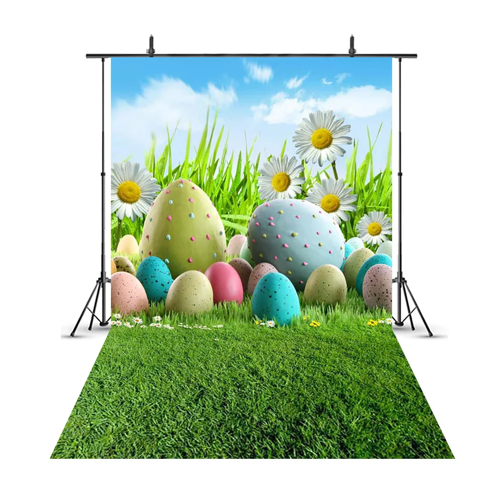 

Easter Eggs Photography Backdrop Scenery Green Grass Photo Background Flowers and Trees Newborn for Supplies 210