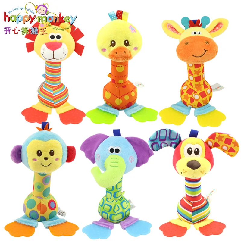 3pcs/lot Happy Monkey 22cm rattles Baby plush toy soft hand bell with teether Animal model infant 0-12 months brinquedos