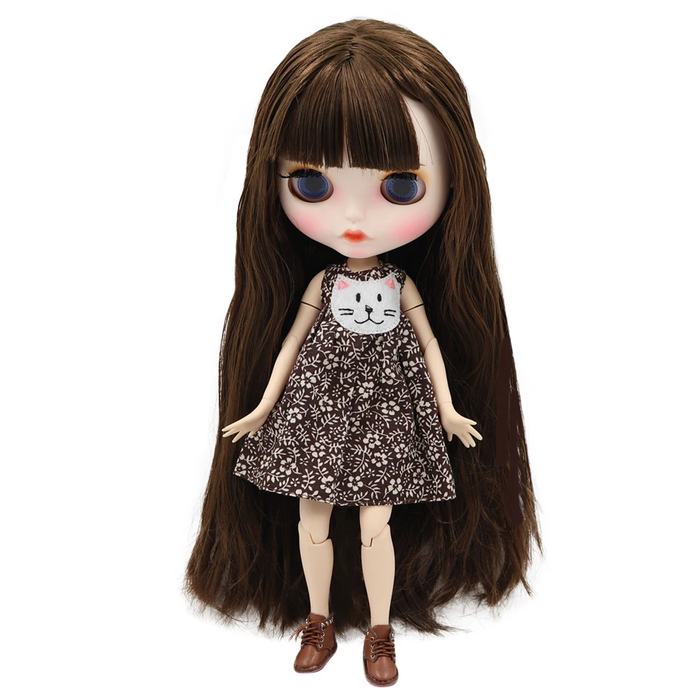 

Кукла Blyth doll BL0521 от ICY DBS, с белой кожей, для суставов тела, с темно-коричневыми волосами, новинка, матовое лицо с блеском для бровей и губ