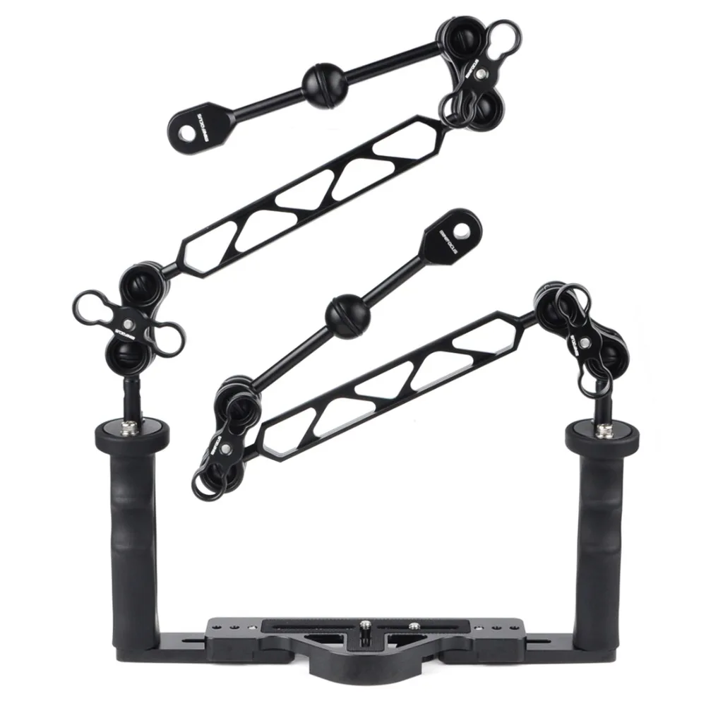 Dual Handle Tray/Grip Stabilizer Rig With Double Ball light Arm Ys Head and 1\'\' Ball Clamp Mount Set for Underwater Housings