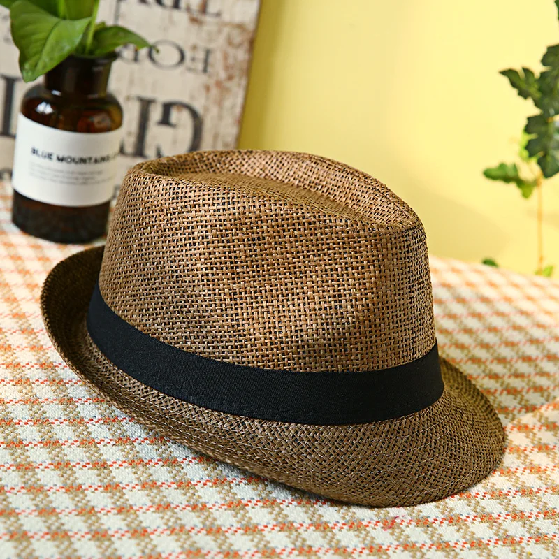 Middle aged and elderly men summer flax breathable small cap travel visor cap collapsible straw，Wide brimmed straw hat，Beach cap