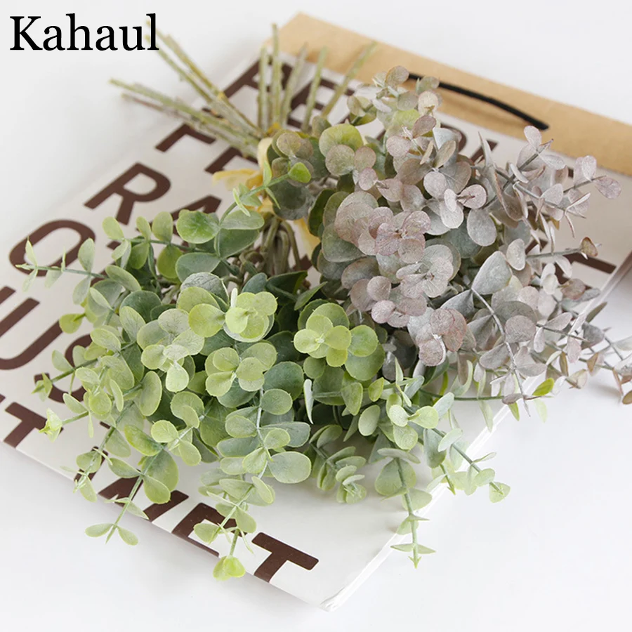 6pcs bunch artificial eucalyptus bouquet plastic fake leaves wedding decoration accessories faux plant DIY home feast decor flow