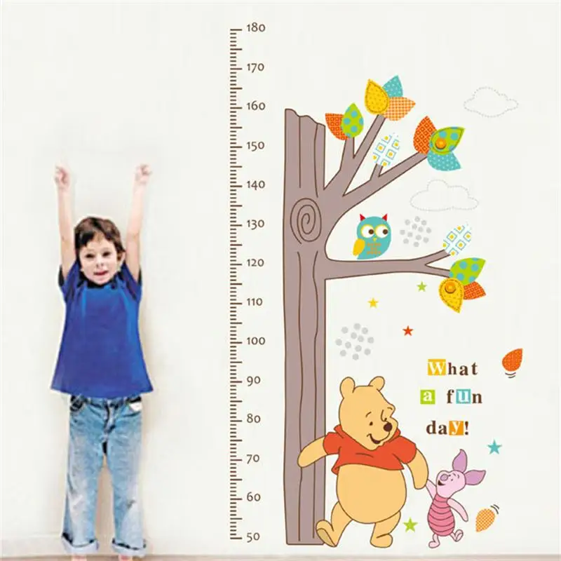 Children Height Measurement Growth Chart Tree Winnie The Pooh Owl Wall Stickers Parlor Kids Bedroom Home Decor Mural Decal