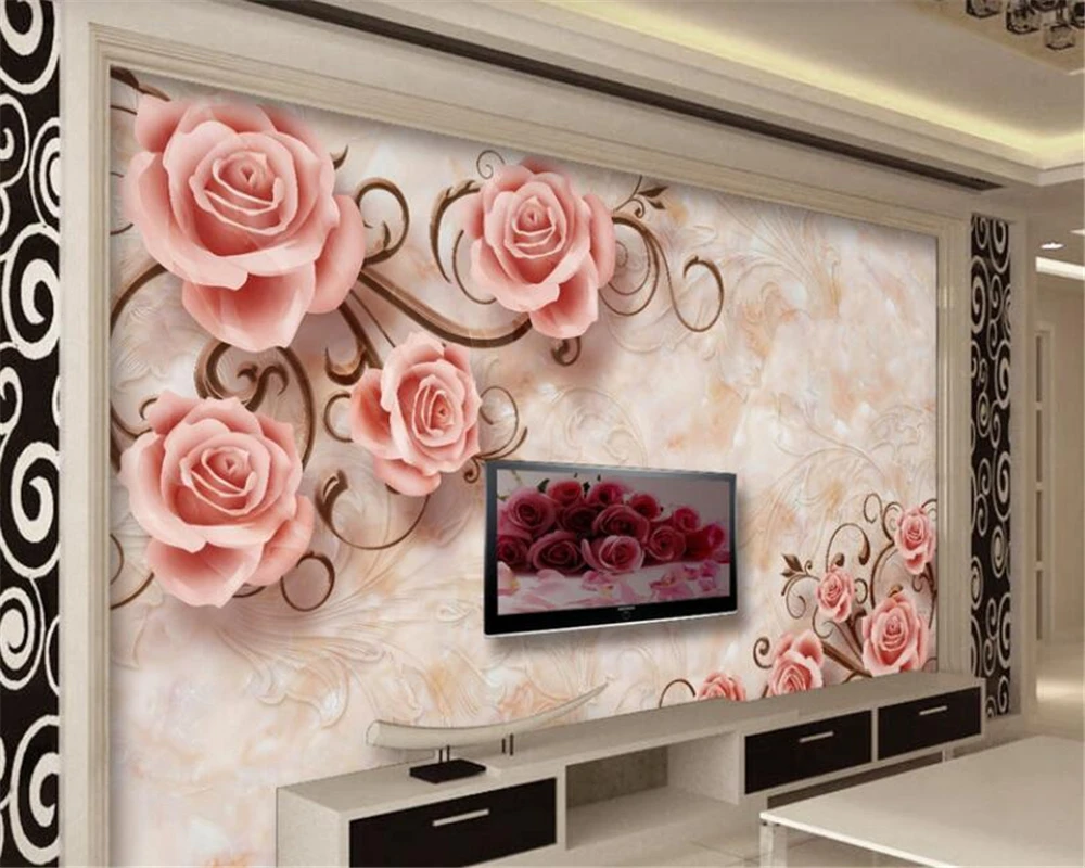 

Beibehang 3d wallpapers European romantic rose pattern stone relief TV background wall living room bedroom mural papel de parede