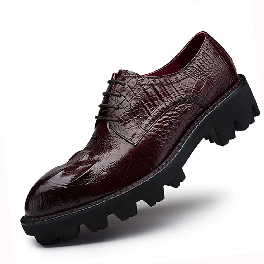 

Sipriks Thick Rubber Sole Dress Shoes Men Elevator Shoes Genuine Leather Red Brown Mens Derby Shoes Crocodile Height Increase 44