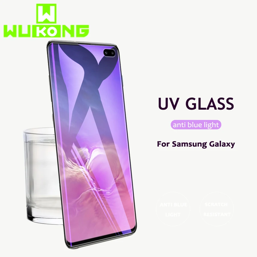 

WuKong UV Full Cover Anti Blue Light Screen Protector For Samsung S10 plus S10 eLiquid UV Glass Work With Fingerprint Sensor