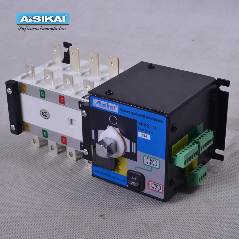 Imagem -04 - Aisikai-placa de Painel Elétrico 63a 4p Controle Ats Interruptor de Transferência Automática de Energia Dupla 220v 380v Gerador Diesel Fases