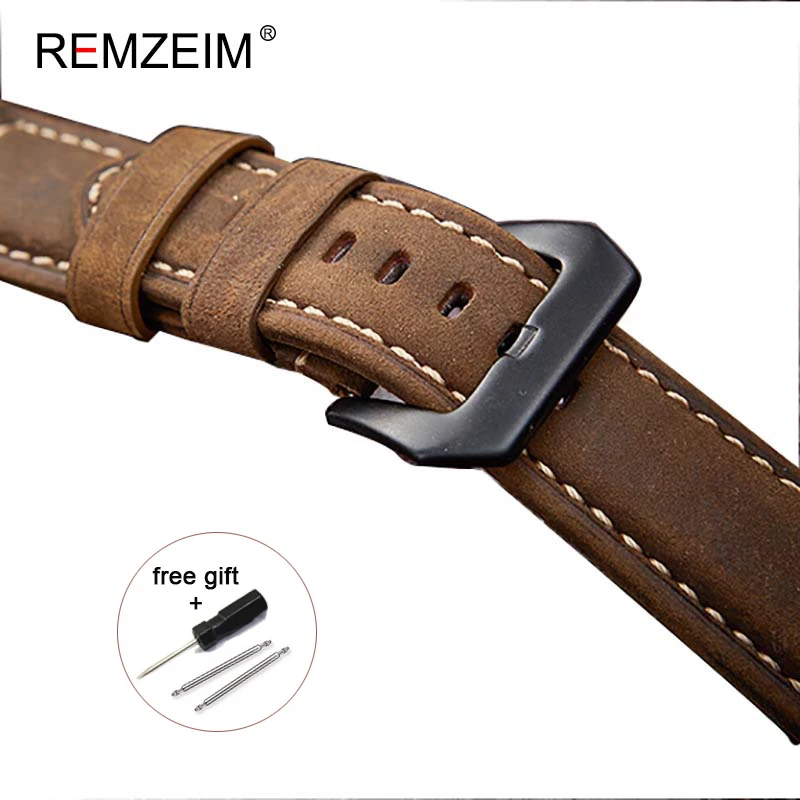 Handmade 4 Color Watch Accessories Vintage Genuine Crazy Horse Leather 20mm 22mm 24mm 26mm Watchband Watch Strap & Watch Band