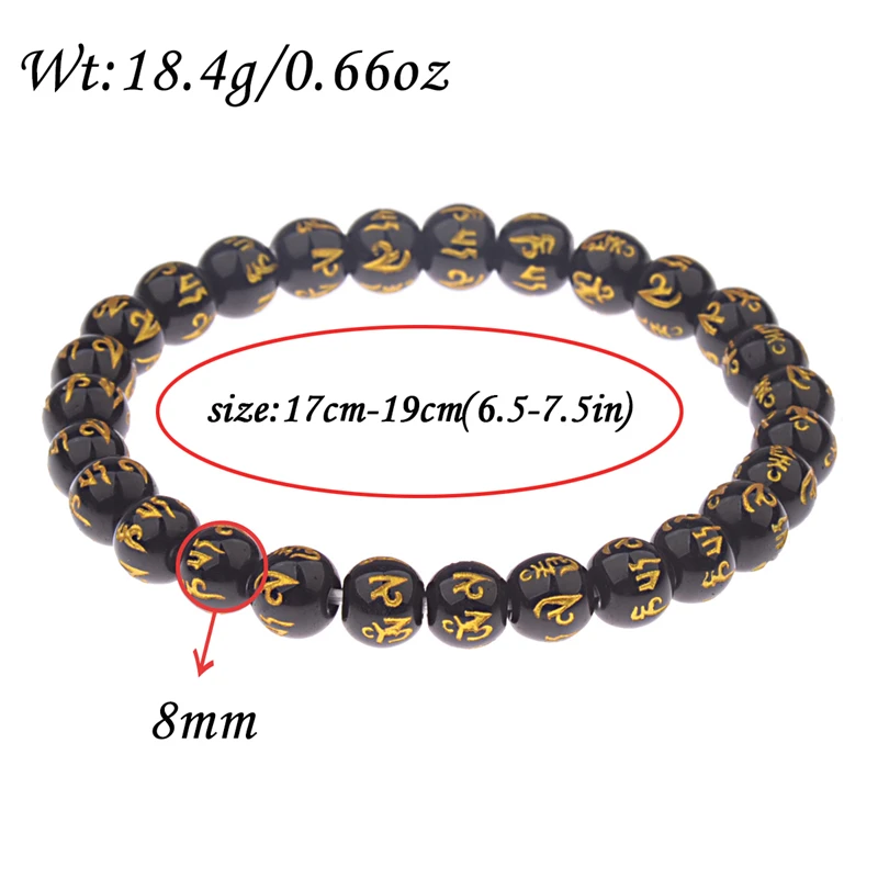 Women\'s Retro Tibetan Black Beads Carve Mantra Om Mani Amulet Bracelet Men  Vintage Buddhist Meditation Jewelry AB285