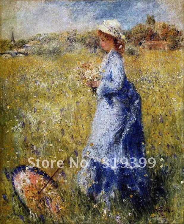 

Oil Painting Reproduction on linen canvas,woman gathering flowers by pierre auguste renoir,Free DHL Shipping,100% handmade