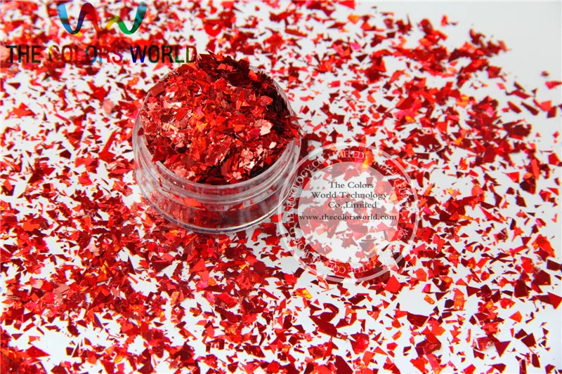 TCA300 Holographic Red Color Mylar Sheet Random Cut Size Flakes for nail decoration and other art DIY decoration