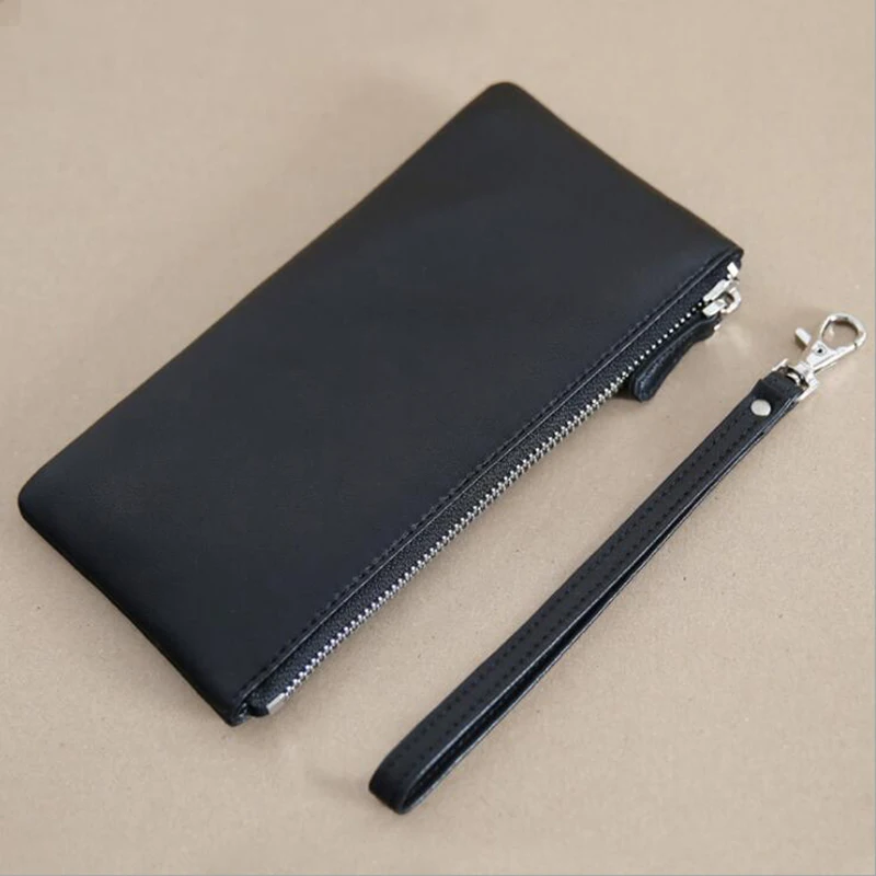 

Genuine Soft Sheep Leather Super Thin Men Long Zipper Wallet Vintage Male Wallet Leather Slim Women's Purse Clutch Bag Phone Bag