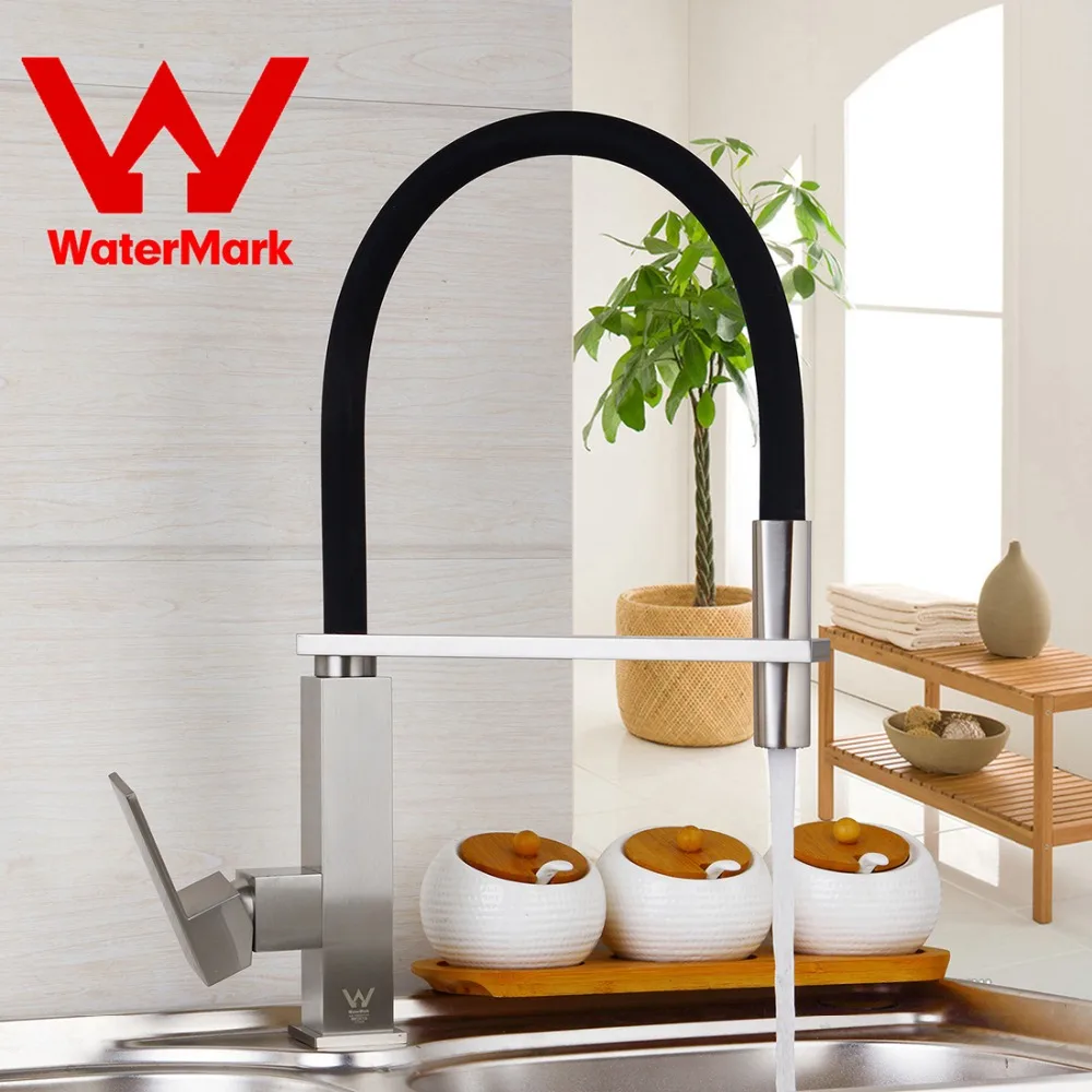 

Swivel Kitchen Basin Sink Faucet Deck Mounted Vessel Sink Mixer Tap Pull Out Spout Hot & Cold MixerNickle Brushed Taps