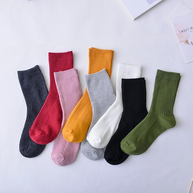 

Women Brand Basic Socks Daily Socks Solid Colors Comb Cotton Knitted Girls Casual Socks High Quality Spring Socks Calcetines