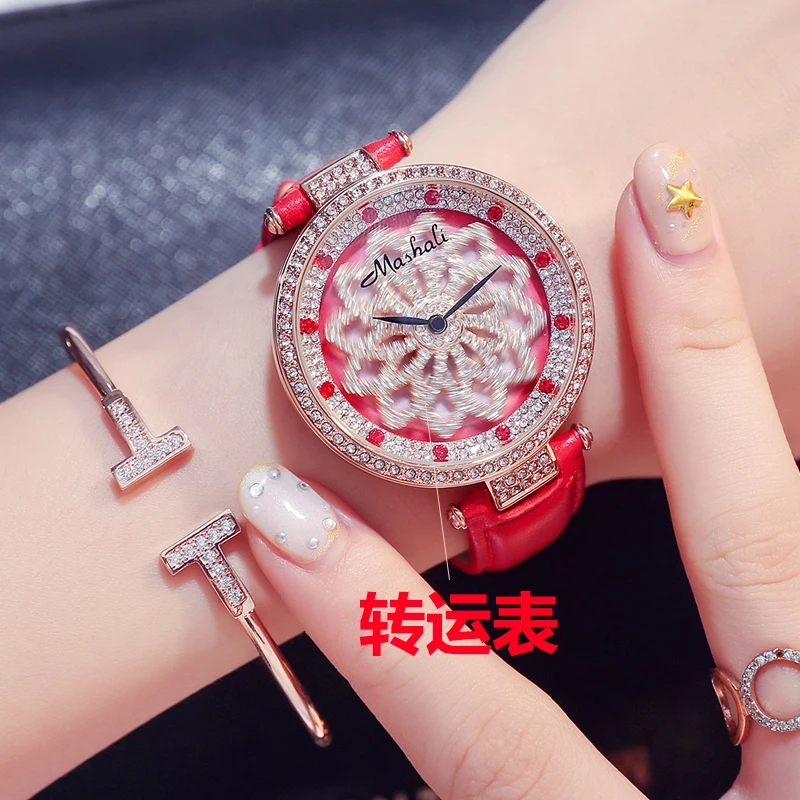 Decorative ladies Watches with diamond stone Red Large dial case Fashion New style dress female watch with leather watchband