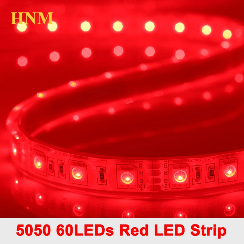 

12V SMD 5050 60LEDs RED LED Strip Light Flexible Tape 5M/Roll 300LEDs White PCB Waterproof Silicon Tube IP67 Red Color LED Light