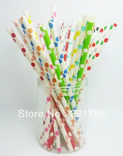 50 PCS/2 Pack Colorful Big Polka Dot Pattern Paper Straws Biodegradable Drinking Wedding Party