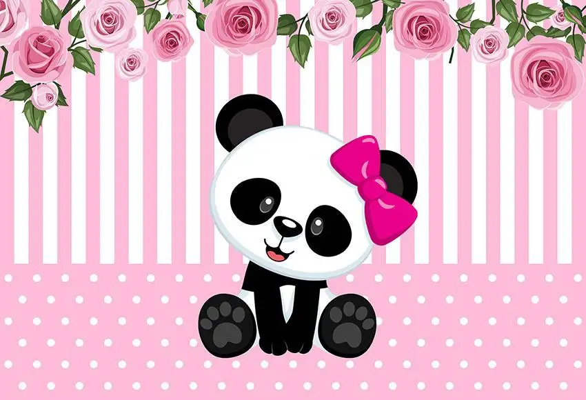 Art Fabric Photography Backdrops Custom Pink Panda Strips Flowers Dots Backgrounds Party Photo Backdrops Background Photography