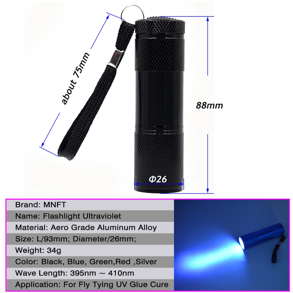 MNFT 1PCS 9LED UV Flashlight Ultraviolet Flashlight Fly Fishing Insects Making Tools Ultra Violet Invisible Ink Marker Detection