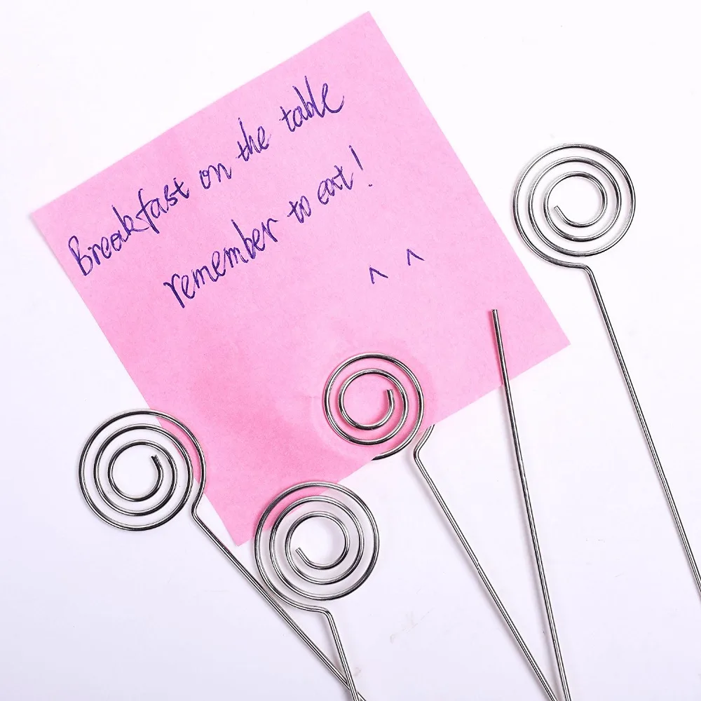 5Pcs Silver Color DIY Wire Card Holder Pick, Paper Photo Card Clip with Round Shape