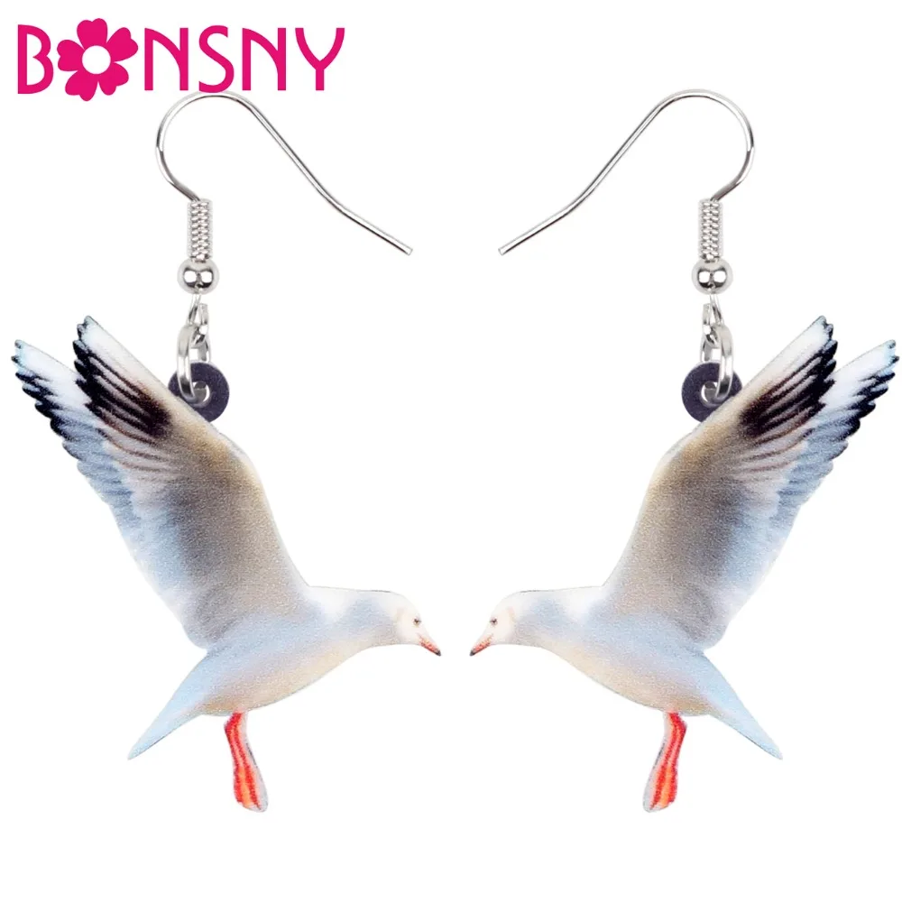 Bonsny Acrylic Flying Black-headed Gull Bird Earrings Big Long Dangle Drop Unique Animal Jewelry For Women Girls Accessories