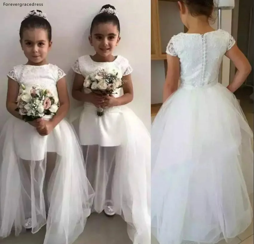 

Lovely Cute Flower Girls Dresses A Line Short Sleeve Daughter Toddler Pretty Kids Children Formal First Holy Communion Gowns