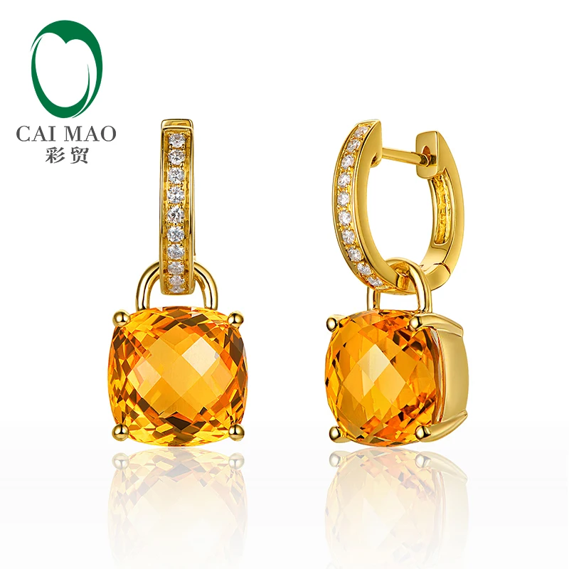 Caimao Jewelry 14K Yellow Gold 8.75ct IF Citrine & 0.16ct Natural Diamonds Detachable Drop Earrings