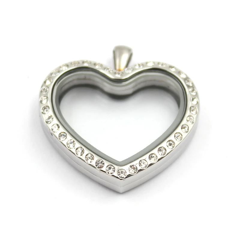 Carvort with CZ crystal 316L stainless steel heart shape floating locket charms memory Lockets