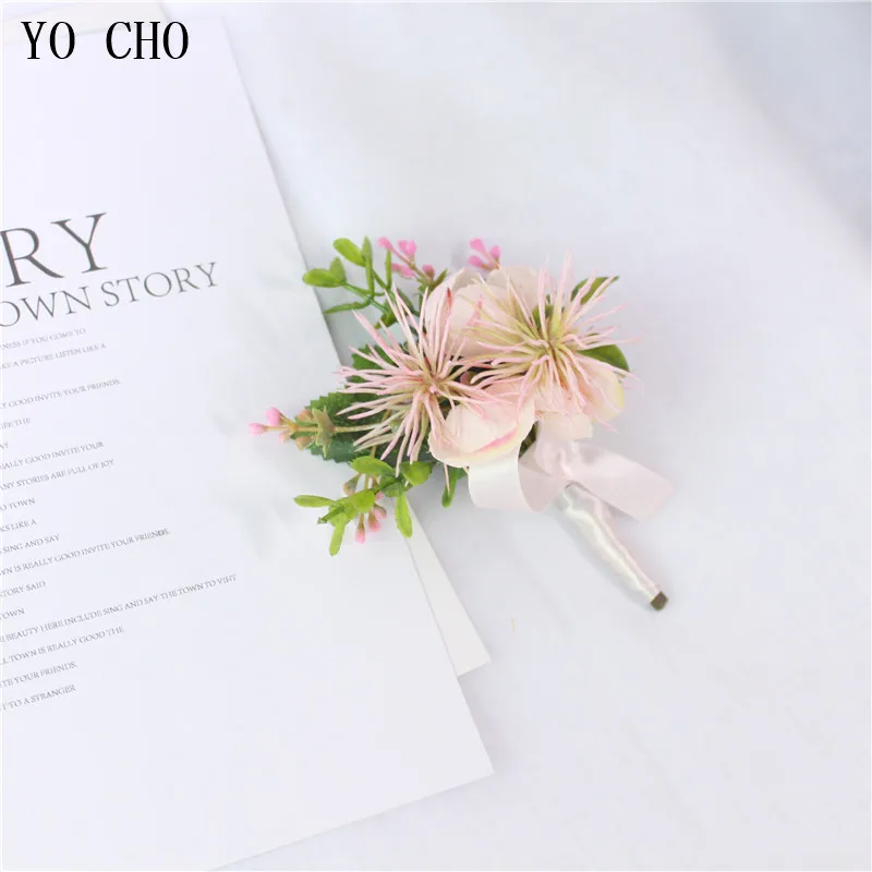 YO CHO Plastic Dandelion Wrist Corsages Bridesmaid Silk Hand Flowers Artificial Brides Wedding Boutonnieres Prom Bestman Flowers