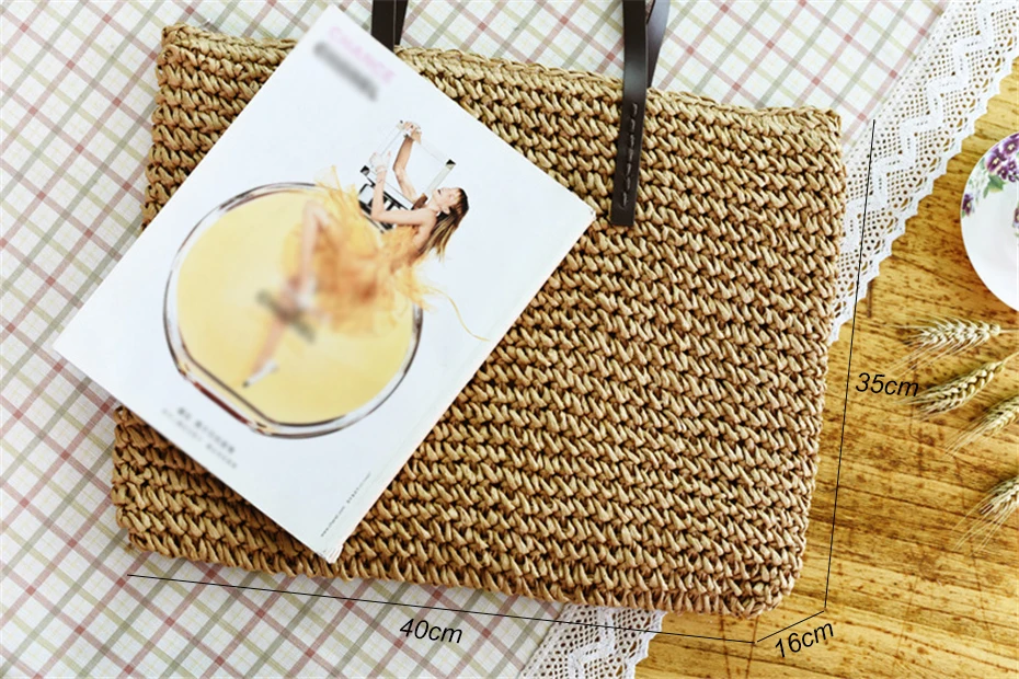 Frauen Handtasche Sommer Strand Tasche Rattan Gewebt Handarbeit Gestrickte Stroh Große Kapazität Totes Leder Frauen Schulter Tasche Böhmen Neue – Detail 3