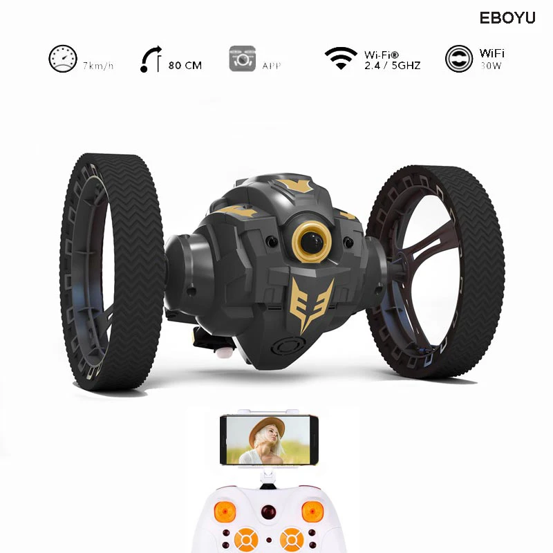 EBOYU Updated RH805A 2.4G WiFi FPV 720P HD Camera RC Jumping Car Jump High Stunt Car Music LED Headlights RC Bounce Car Gift Toy