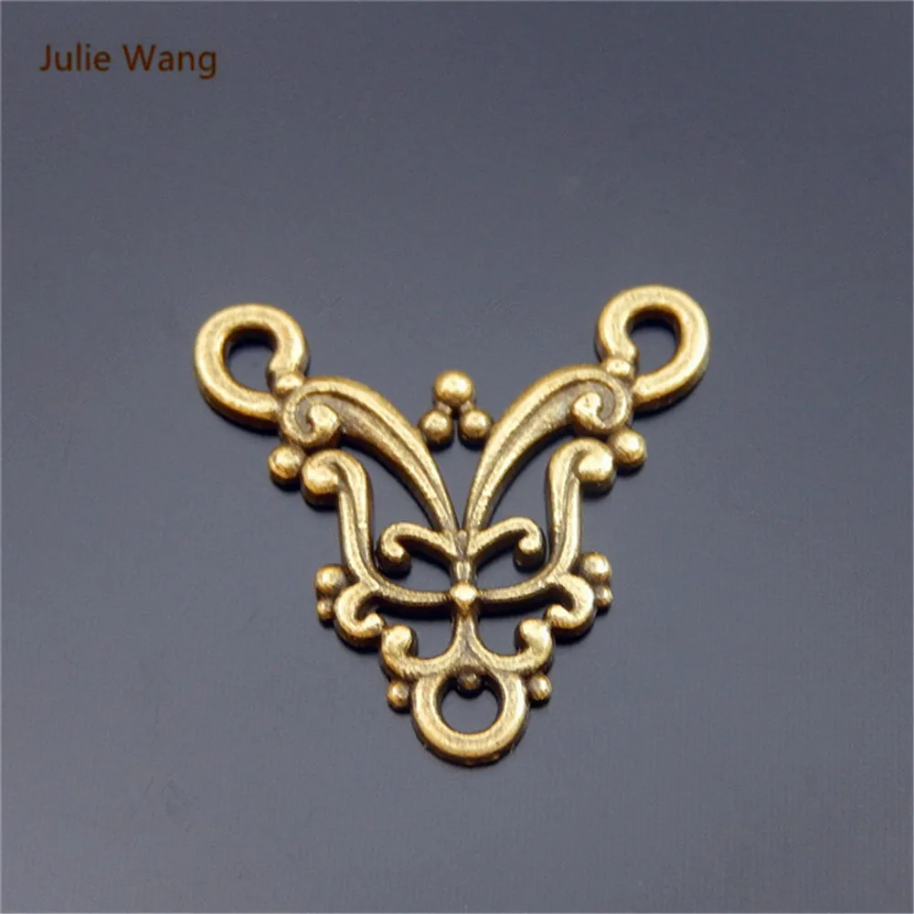 Julie Wang 10pcs Mini Charms Antique Bronze Hollow Flower Connector Pendant Handmade Hanging Crafts