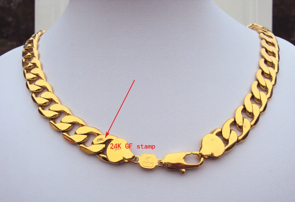 Heavy! 108g 24k GF Stamp Yellow Gold 23.6 Men's Necklace 12MM Curb Chain Jewelry Best Packaged with 7 days no reason to refund.