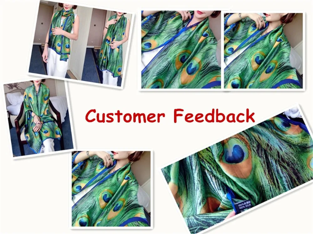 2023 Latest Lovely Animal Green Peacock Feather Silk Shawl Scarf Spain Luxury Brand Beach Bandanas Foulard Sjaal Wrap Hijab Caps