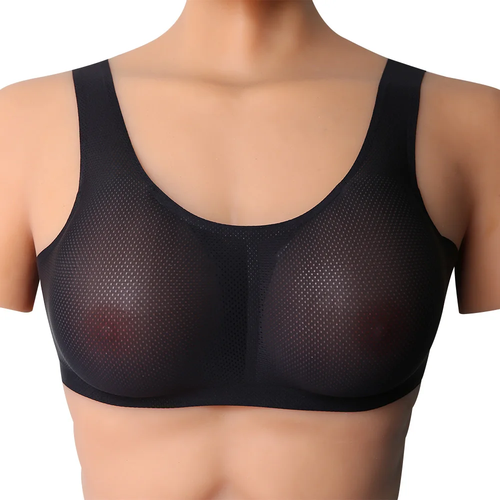 

B-E Cup Silicone Breast Form Fake Breast Chest Pad CD Dressing With Underwear Drop shaped breasts with black lingerie set