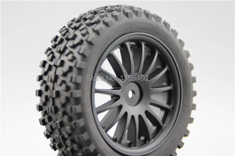 Pre-Glued 4pcs 1/10 Buggy Tires Tyre Walking 15 spoke 15% Reinforced Nylon Black Wheel Rim fits for 1:10 4WD Buggy Car 1/10 Tire