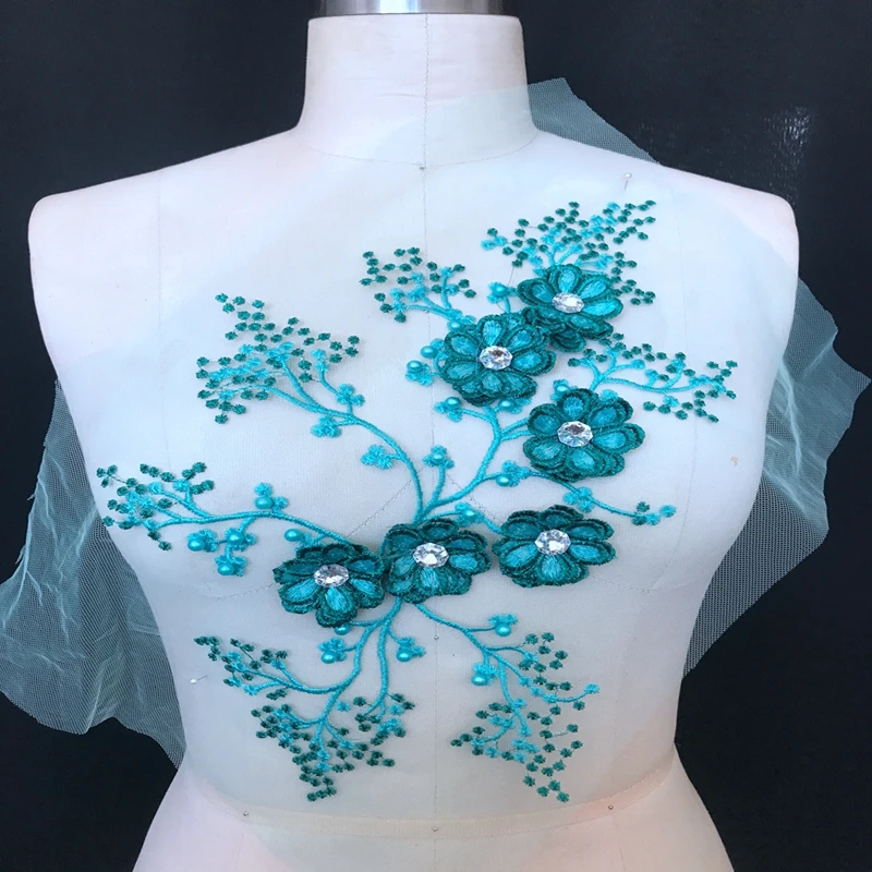 5Pieces Motif Flower Lace Applique Trims Wedding Bridal Dress Embroidery Sew Crafts DIY 3D Beaded Lace Fabric Appliques Patch