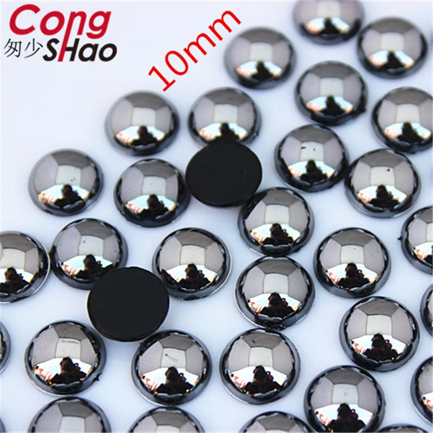 Cong Shao 8/10/12mm Gun black / Porcelain white stones and crystals Acrylic Round rhinestone flatback DIY Wedding Dress ZZ385