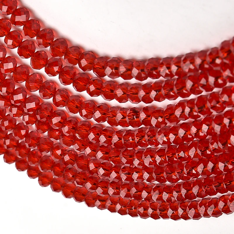 Faceted 4*6mm Red multi-layer cutting Glass Crystal Fit Manual diy necklace 17-25inch for Female Wholesale H220