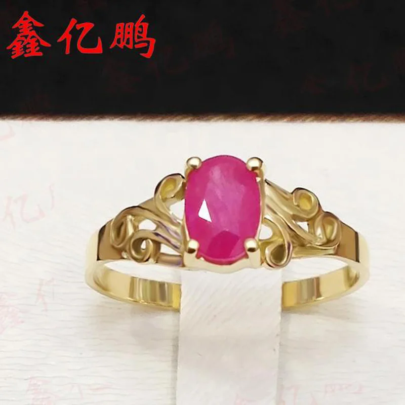 

Xin yi peng 18 k yellow gold inlaid natural ruby ring, the woman ring, contracted and easy, anniversary gift