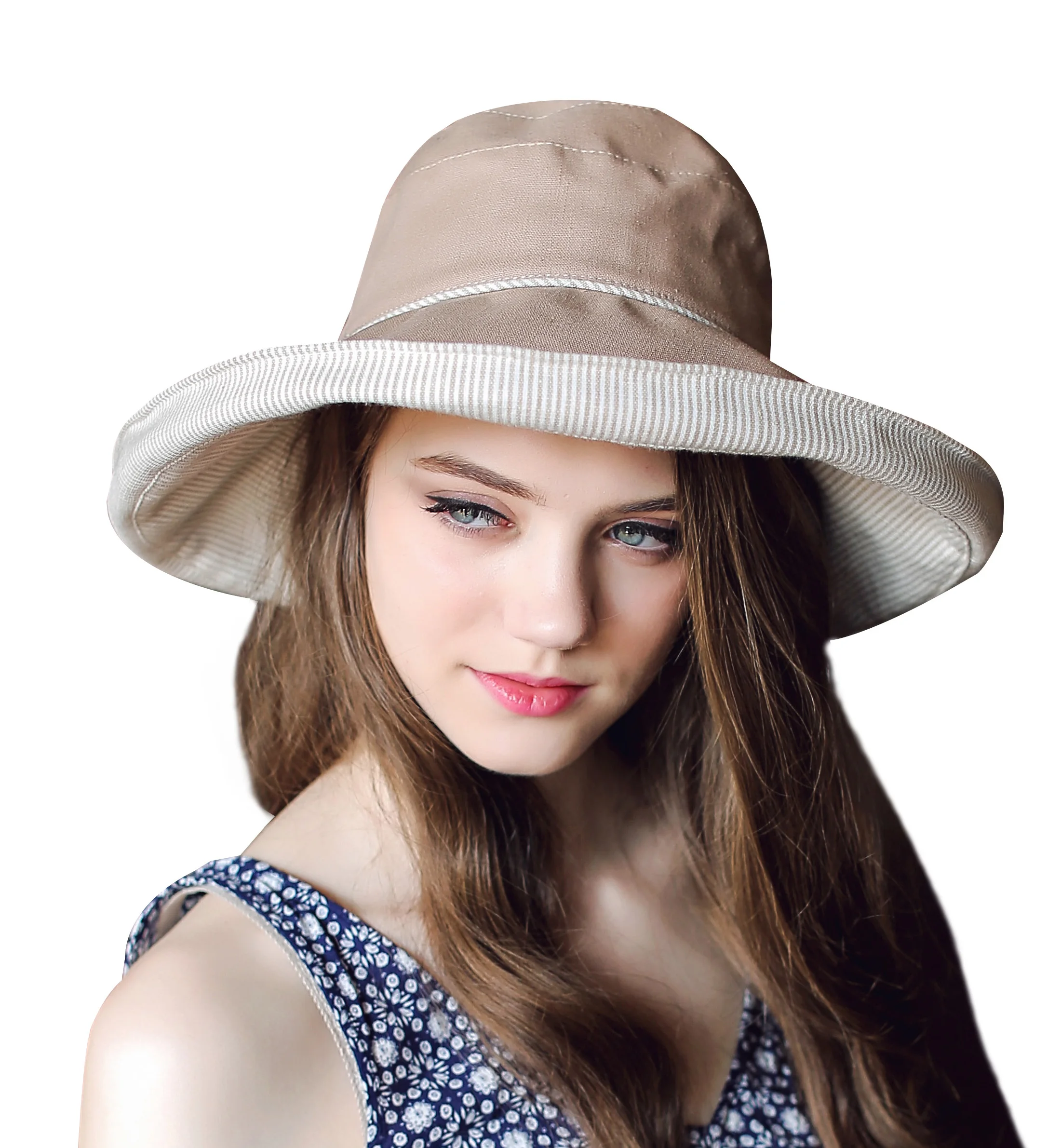 Connectyle Women's Summer Cotton Fold up Wide Brim Sun Bucket Hat UPF50 Beach Sun Hat