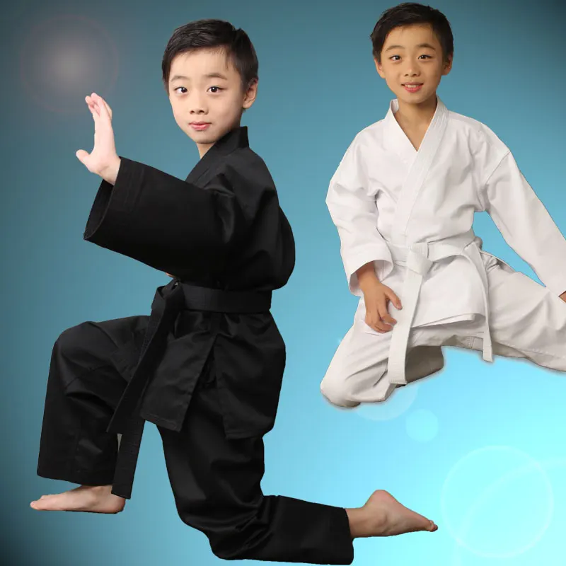 Uniforme de Karate para niños y adultos, ropa de entrenamiento de artes marciales, 100% algodón, negro, transpirable, WTF, Taekwondo, kick boxing, MMA