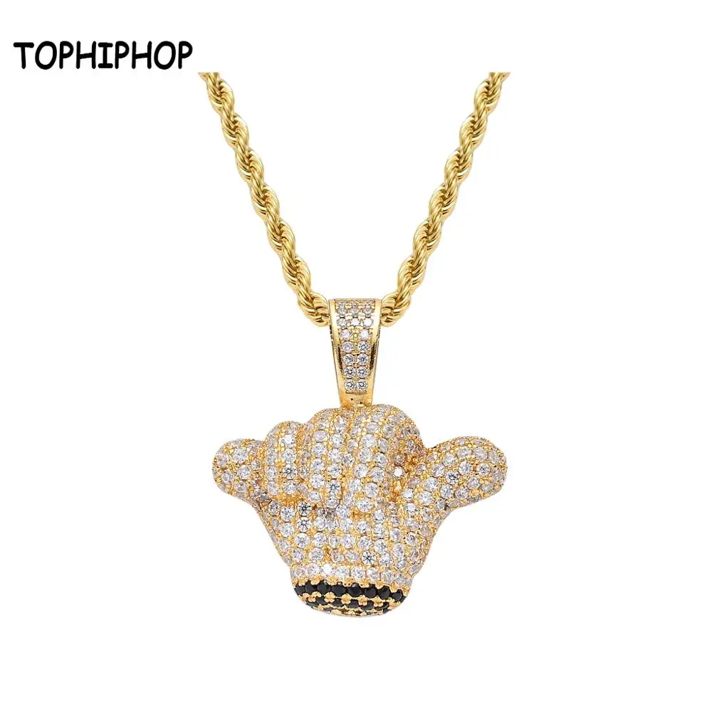 

TOPHIPHOP Cool Like Hand Gesture Pendant Ice Out Pavé Zircon Necklace High Quality Tennis Chain CZ Necklace Hip Hop Jewelry Gift