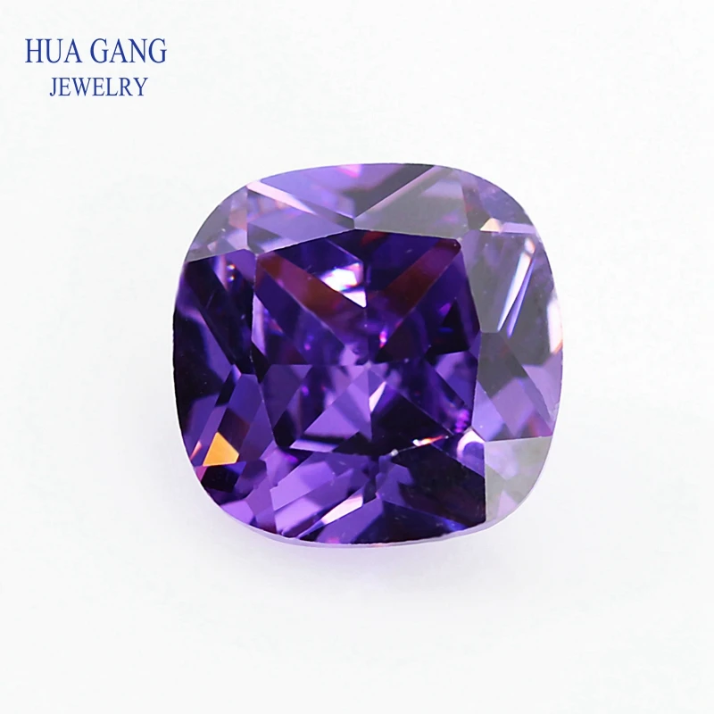 3x3~15x15mm Purple Color Cushion Cut Shape Loose CZ Stone Beads Brilliant Cut 5A Synthetic Gems Cubic Zirconia For Jewelry