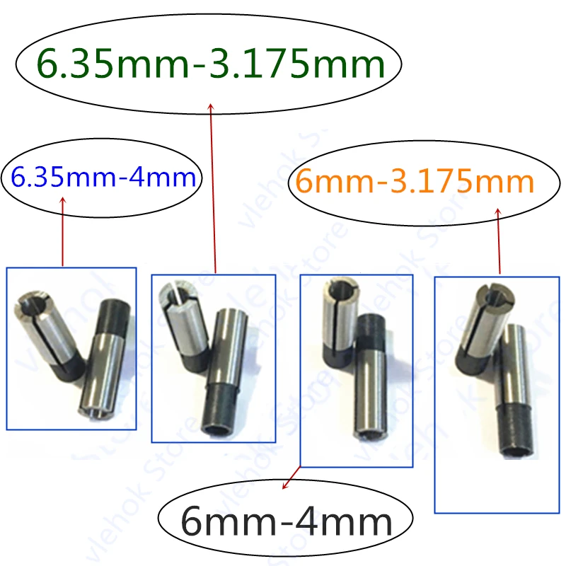 Collet nut transfer adapter 3.175mm 6mm 4mm 6.35mm 3mm replace for Makita 3701 3703 3620 3709 3710 MTR050 MTR051 MT370 MT372