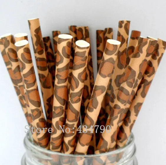 200 Pcs Leopard Print Paper Straws-Hunting Animal Safari Jungle Zoo Party Drinking Straws-Cute Brown Birthday Baby Shower Bulk